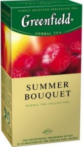 Disposable tea Greenfield Summer Bouqet with raspberry flavor, 25 pieces