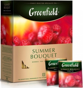 Disposable tea Greenfield Summer Bouqet with raspberry flavor, 100 pieces