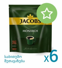 Instant coffee Jacobs Monarch, 500 grams, in economical packaging X 6 pcs.