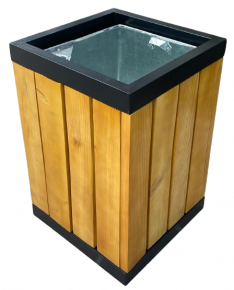 Recycle bin, wood/metal, rectangular