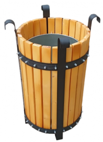 Recycle bin, wood/metal, round