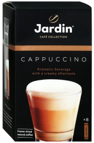 ხსნადი ყავა Jardin Cappuccino, 8 ცალი, 18 გრ. შეფუთვა