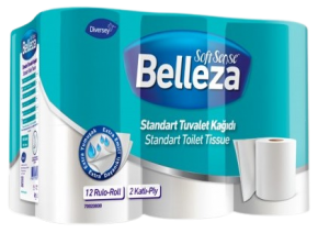 ტუალეტის ქაღალდი Belleza, პერფორირებული, 2 ფენა, 12 რულონი