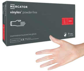 Vinyl gloves, powder free, Mercator, diagnostic, 100 pieces, size L