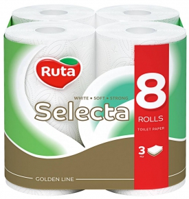 ტუალეტის ქაღალდი Ruta Selecta, 3 ფენა, 8 რულონი