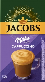 ხსნადი ყავა Jacobs Milka Cappuccino, 10 ცალი, 18 გრ. შეფუთვა