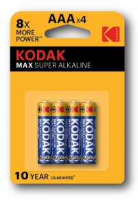 ბატარეა Kodak Max Super Alkaline AAA, 8X More Power, 1,5V, 4 ცალი