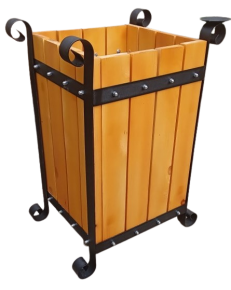 Recycle bin, wood/metal, rectangular