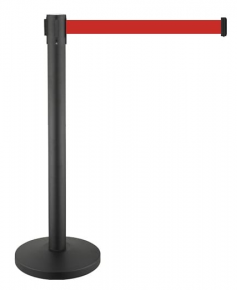 Crowd Control Barrier with Red Retractable Belt, 3m. Black