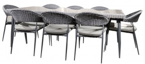 მოწნული შუშის მაგიდა 8 სკამით DGM-G, ნაცრისფერი