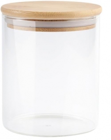 Glass Jar with bamboo Lid, 8.5X10 cm.