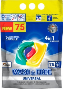 ქსოვილის სარეცხი ტაბლეტები Wash&Free Universal, 75 ცალი