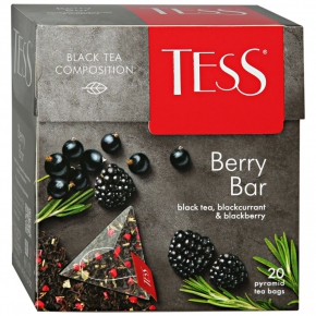 ერთჯერადი ჩაი Tess Berry Bar შავი მოცხარი და მაყვალი, 20 ცალი