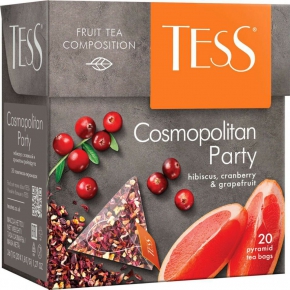 ერთჯერადი ჩაი Tess Cosmopolitan Party გრეიფრუტი, მოცვი, ჰიბისკუსი, 20 ცალი