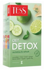 მწვანე ჩაი Tess Get Detox, კიტრი, ლაიმი, ჯინჯერი, ვაშლი, 20 პაკეტი