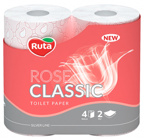 ტუალეტის ქაღალდი Ruta Classic ვარდი, 2 ფენა, 4 რულონი