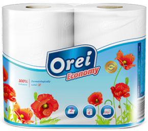 ტუალეტის ქაღალდი Orei Economy, 2 ფენა, 4 რულონი