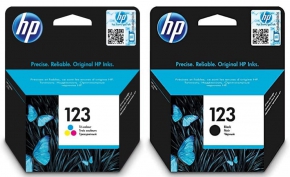 ორიგინალი ფერადი ჭავლური კარტრიჯი HP 123 (F6V16AE/F6V17AE) Tri-color + Black