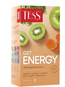 მწვანე ჩაი Tess Get Energy, კივი, ჟასმინი, მაჩა, 20 პაკეტი