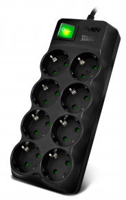 Sven SF-08E-16 Surge Protector, 8 switches, 1,8m. Black