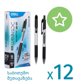 ბურთულიანი კალამი Deli Q11-BK 0.7მმ. შავი X 12 ცალი