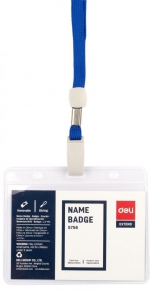 Name Badge Deli 5756, with lanyard, 115X93mm.