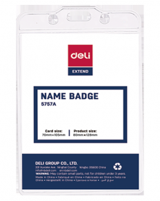 Name badge Deli 5757 A, vertical, 80x120mm.