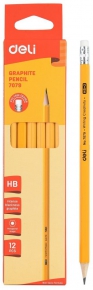 Pencil with eraser HB Deli 7079, 12pcs.