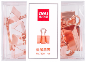 Binder clips Deli, pink gold, 25 mm. 12 pieces