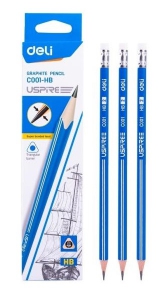 Graphite Pencil HB Deli C001, with eraser, 12 pcs.