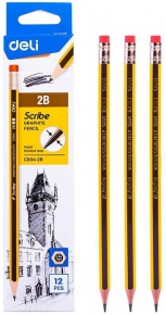 Pencil Deli 2B, with eraser, 12 pieces