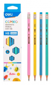 Graphite pencil HB Deli C011 Comiko, with eraser, 12 pcs.