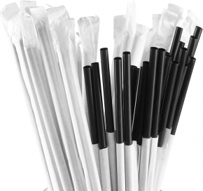 Cocktail Straws 24cm./8mm., 100 pcs., Black, In Individual Paper Packaging