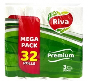 ტუალეტის ქაღალდი RIVA Premium, 3 ფენა, 32 რულონი
