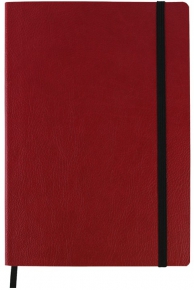 Notebook A5, with a leather cover, 120 f. Checkered, red, with rubber on the side