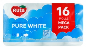 ტუალეტის ქაღალდი Ruta Pure White, 3 ფენა, 16 რულონი