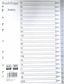 Index divider A4, MF912930, with alphabet A-Z, gray