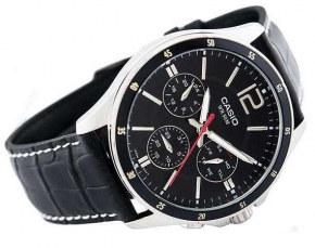 კაცის მაჯის საათი Casio ტყავის შავი სამაჯურით