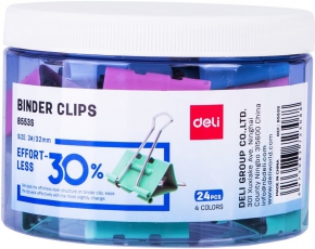Binder clips Deli 32 mm. 24 pieces, colored
