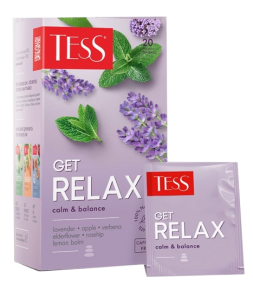 მწვანე ჩაი Tess Get Relax, ვაშლი, ვერბენა, ლავანდა, 20 პაკეტი