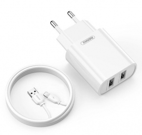 Charger 2XUSB + cable USB to Type-C, Remax Jane Series RP-U35 2.1A, White