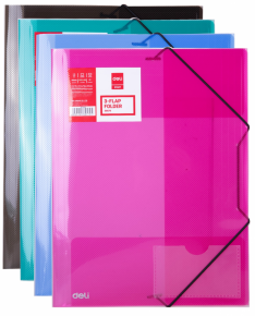 Plastic folder with elastic bands, Deli 39579 A4, colored