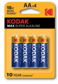 ბატარეა Kodak Max Super Alkaline AA, 15X More Power, 1,5V, 4 ცალი