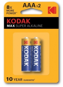 ბატარეა Kodak Max Super Alkaline AAA, 8X More Power, 1,5V, 2 ცალი