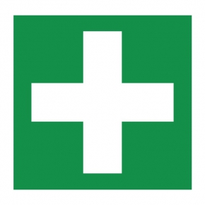 Green cross sign, label, 8X8 cm.