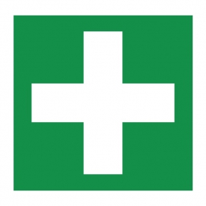 Green cross sign, label, 8X8 cm.