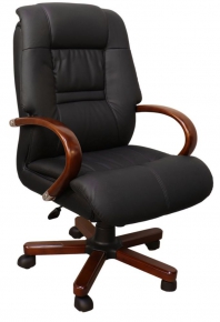 Office chair with leather surface, adjustable height, black