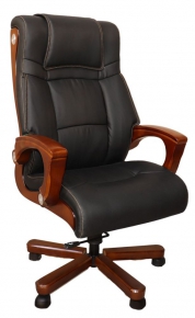 Office chair with leather surface, adjustable backrest, black