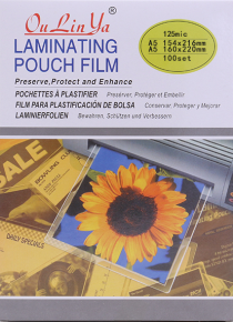 Laminating pouch film A5, 100 pieces, 125 micron.