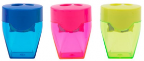 Plastic sharpener Deli 39768, double, with container, colored